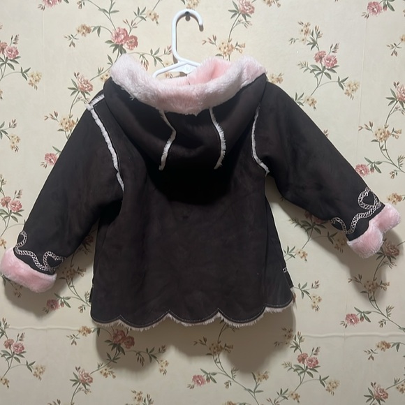 Girls Hooded Brown and Pink Jacket 18 months - Picture 3 of 5
